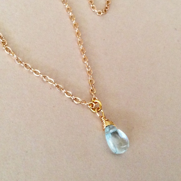 Natural Aquamarine Gold Plated Necklace & Earrings - Picture 8 of 16